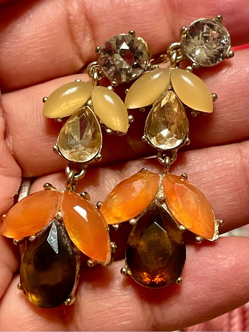Vintage JJG Gold-Tone Orange and Amber Teardrop Dangle Earrings